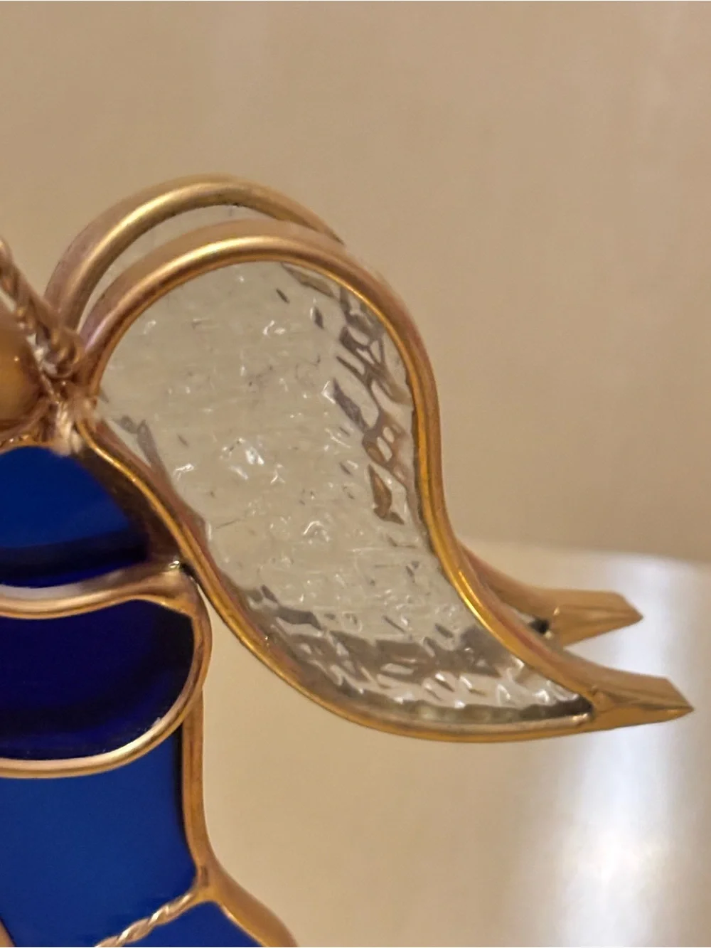 Cobalt Blue and Clear Glass Praying Angel Candleholder